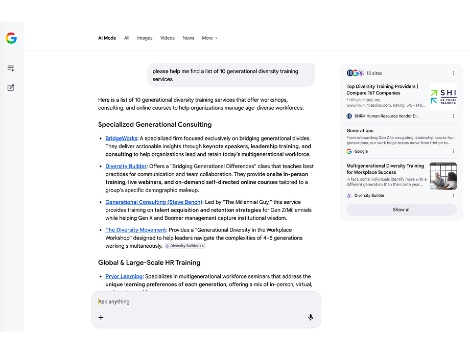 Google AI Overview for Generations.com