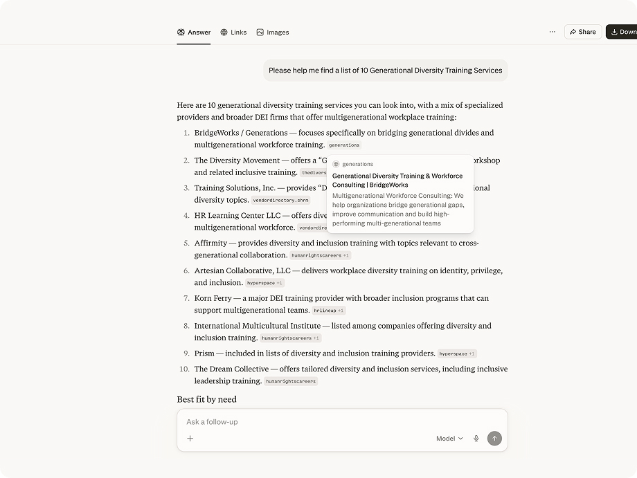 Perplexity Citation for Generations.com